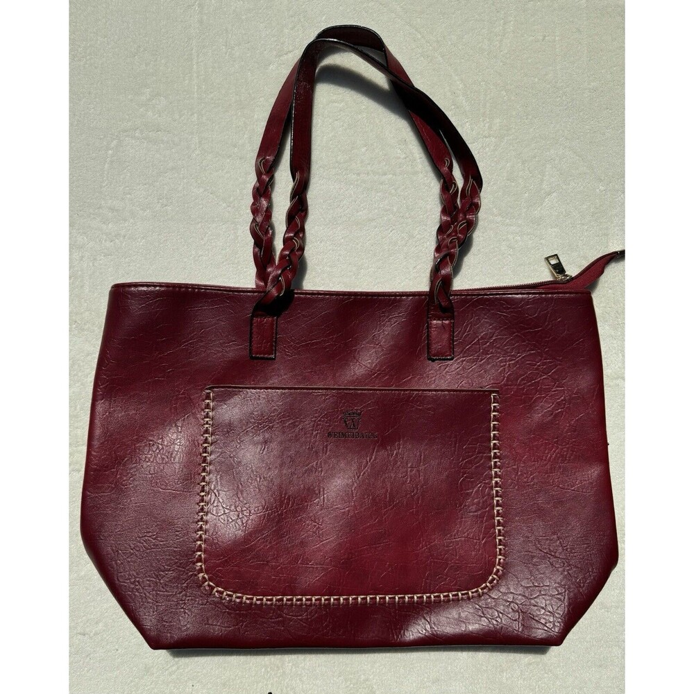 Weimeibaige Purse Wine Red Leather Vegan Tote Shoulder Bag Braided Boho Western